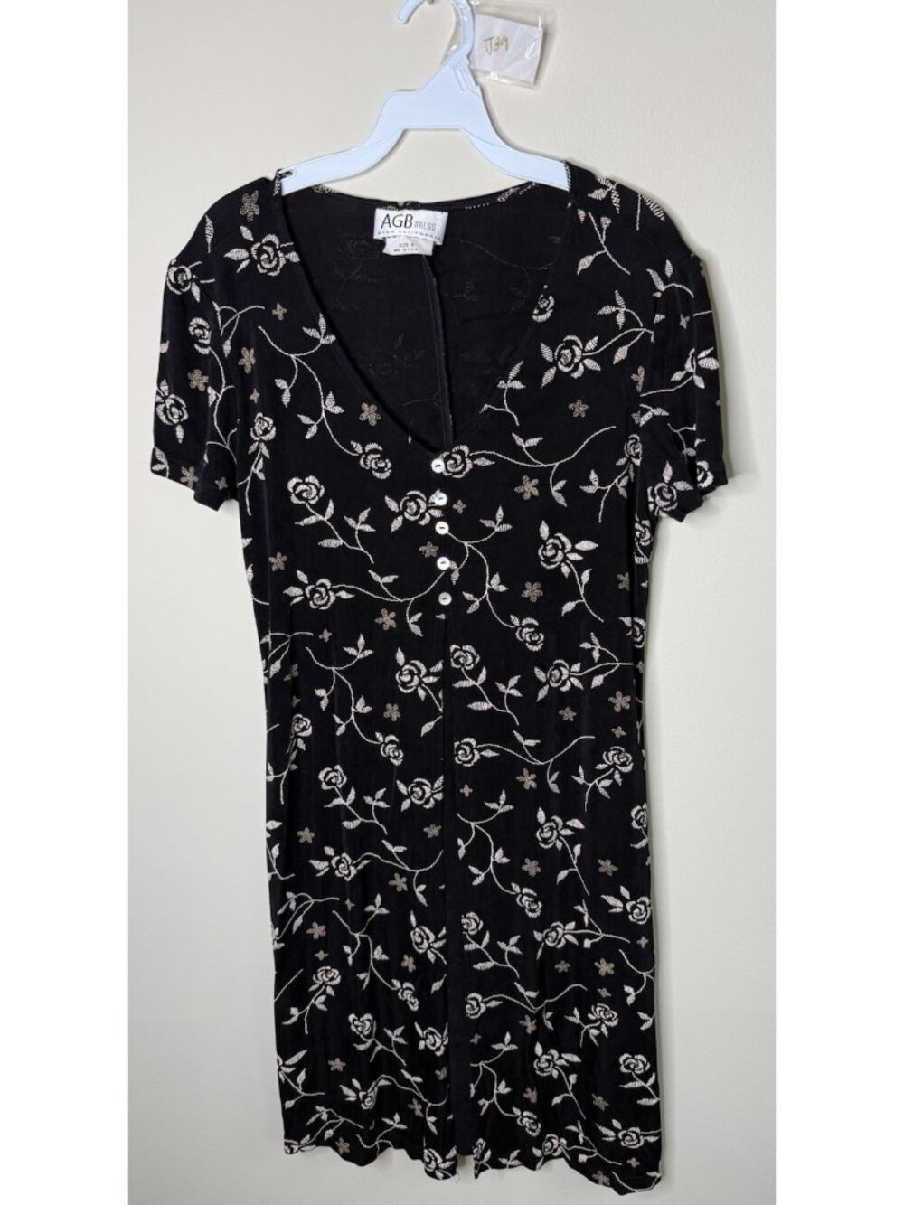 Vintage 90s Dress Black Floral Slinky USA Grunge Whimsigoth Baby